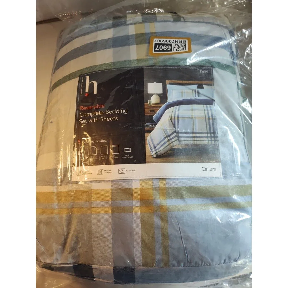 Reversible NEW Bedding Set with Sheets and Comforter - Twin XL - Mercer Stripes
